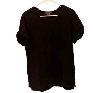 Vince Women's Black Rolled Sleeve 100% Cotton Crewneck Tee Size Large
